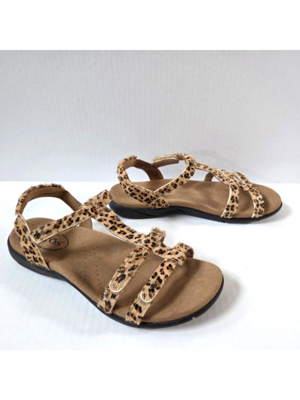 Taos Sandals 9 Trophy 2 Beige Cheetah Pony Hair Leather T Strap Comfort Shoes - Picture 9 of 11